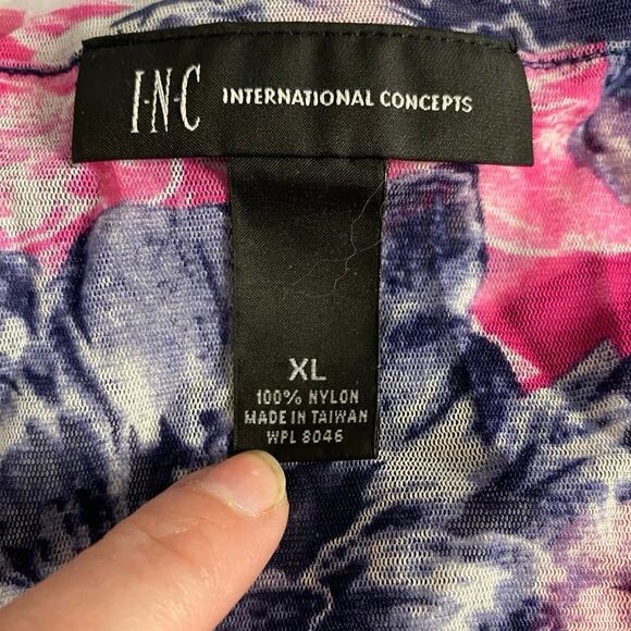 Floral Ruched Stretch Top Pink Navy INC International Concepts XL - Picture 3 of 5